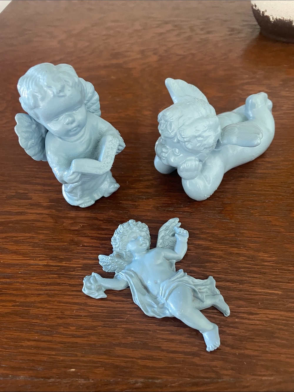 Set of 3 Light Blue Cherub Figurines